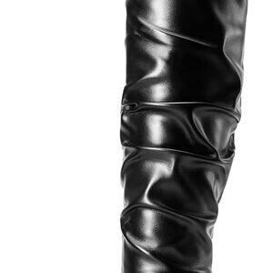 Women's Black Faux Leather Over The Knee Thigh High Pointed Toe Stiletto Long Fa